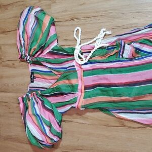 Bermuda Pink Multi Striped Balloon Sleeve Swim Cover-Up